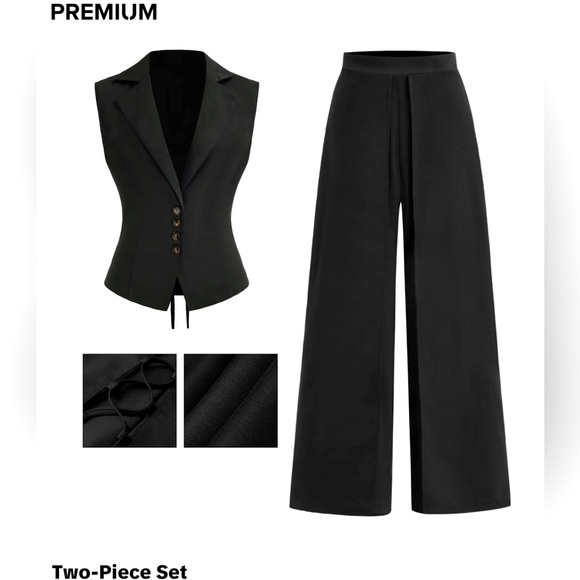 The Real Clean Company Pants - Black Two-Piece Set Corset Vest + Wide Leg 2 Layer High Waist Pants New Size XXL